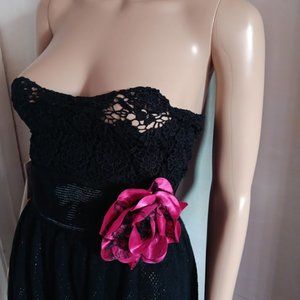 Red Valentino black polka dots  strapless lace/Cotton fit and flare dress us XXS